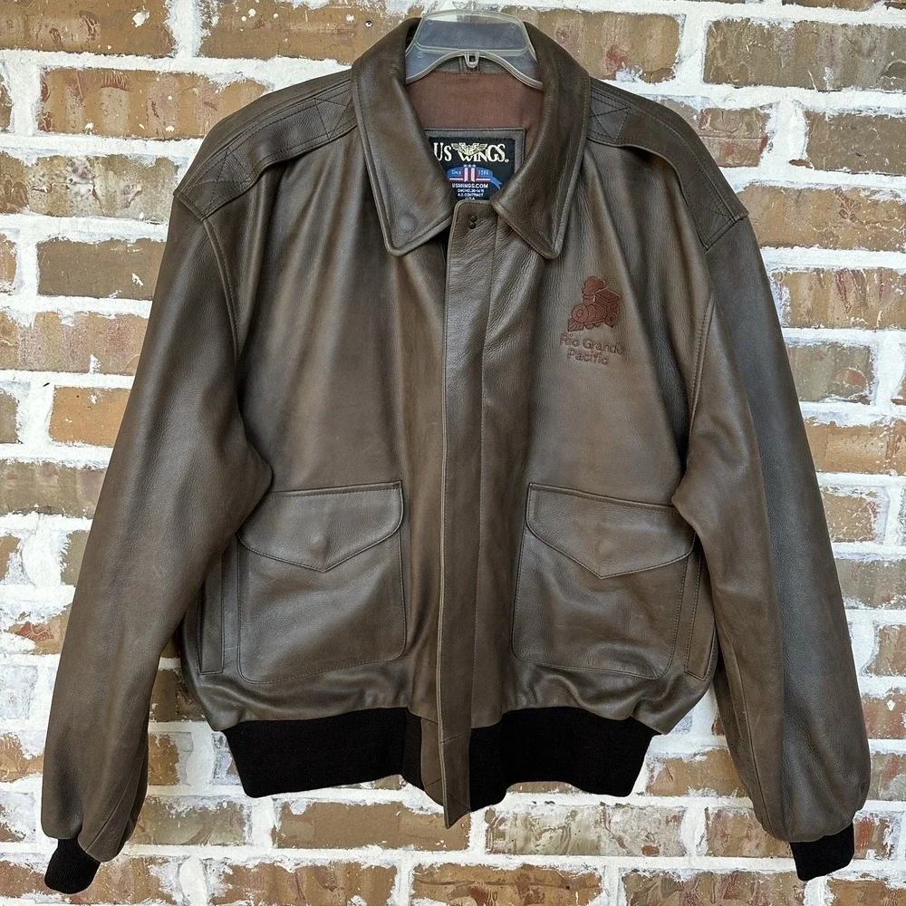 VTG US Wings Type A2 2000 Signature Series Leather Bomber Jacket XXL 52 Inch Men
